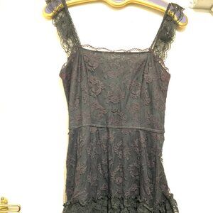 VINTAGE NU-MODE SLIM FIT SLEEVELESS RUFFLE LACE LITTLE BLACK DRESS SIZE S